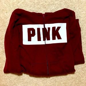 PINK Zip Up Hoodie - Burgundy Marron color